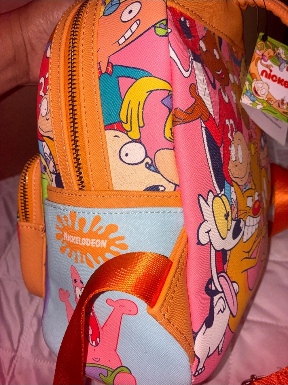 Loungefly Rugrats Multicolor Character Mini Backpack with Orange Trim